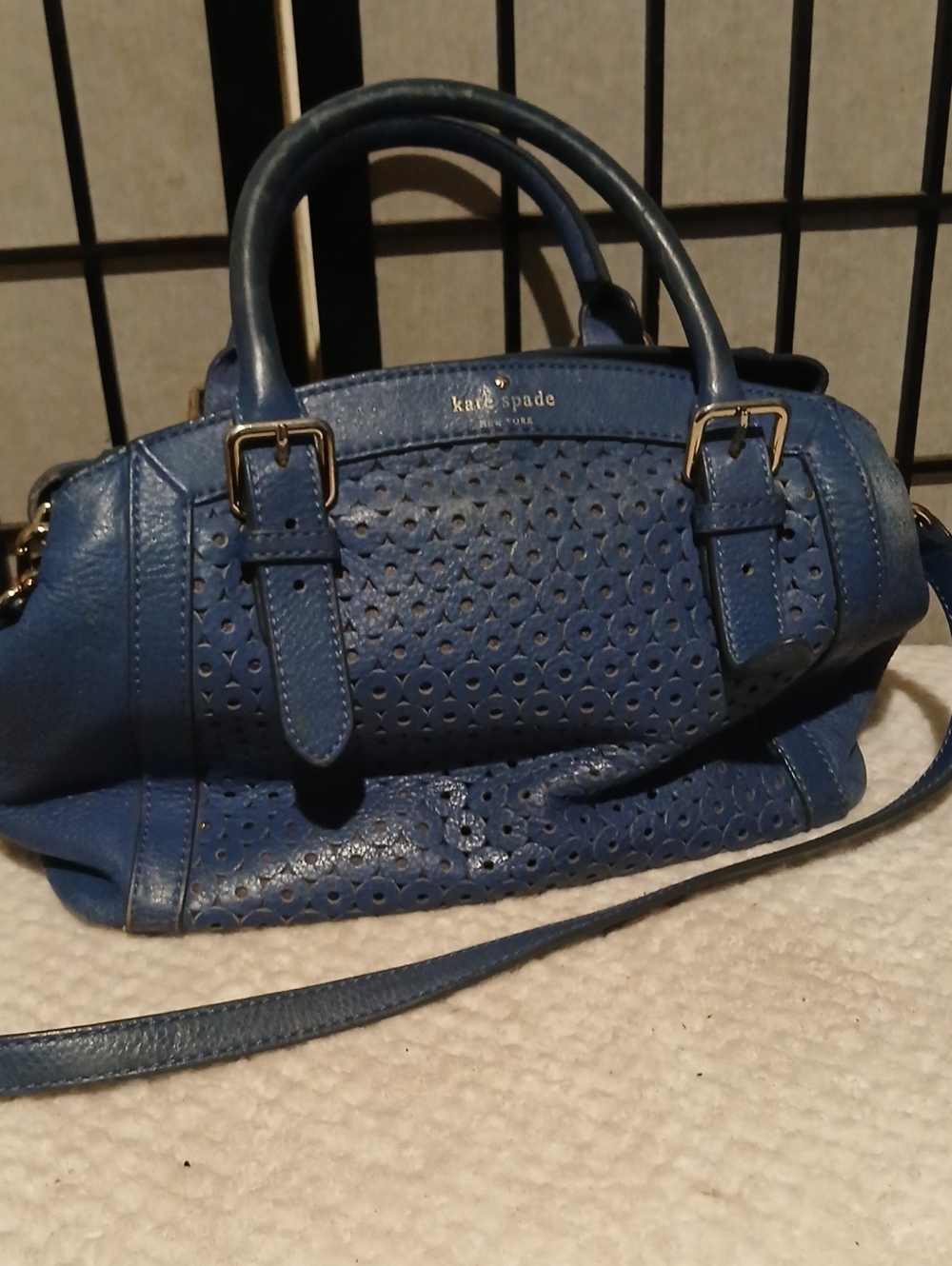 kate spade Blue Perforated Leather Satchel with Top Handles